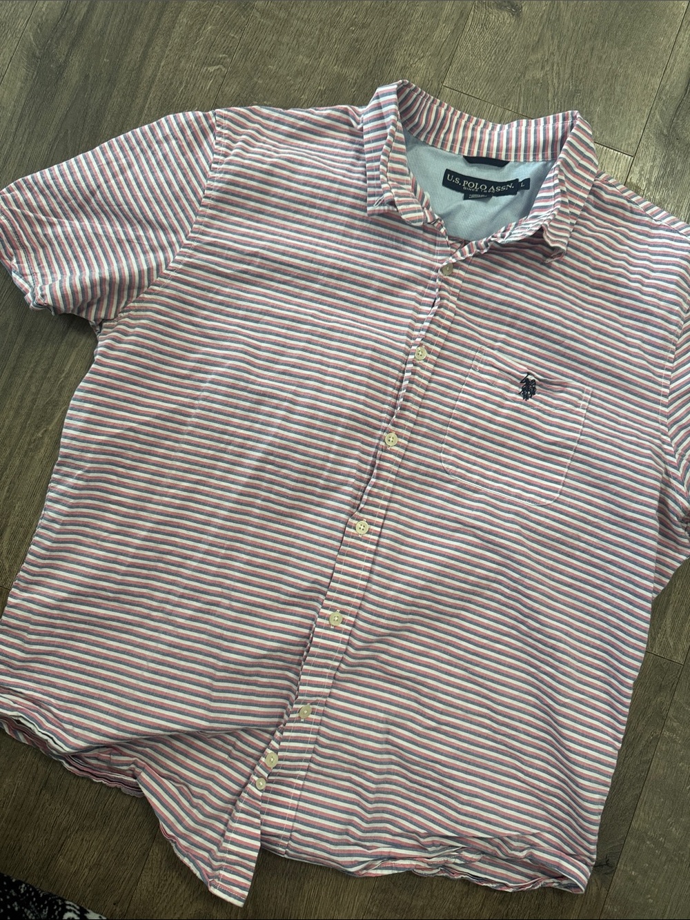 U.S. Polo Assn. Pink and White Striped Short-Sleeve Button-Down Shirt
